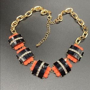 Vintage Lucite Statement Necklace Coral And Black - image 1